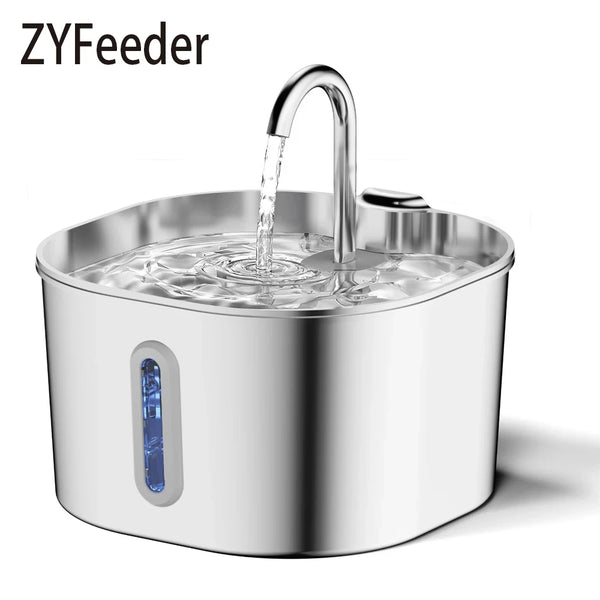 Stainless steel automatic pet water fountain front view
